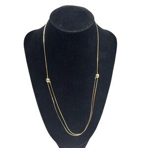 Gold Tone Double Strand Adjustable Layered Necklace Textured Beads Delicate